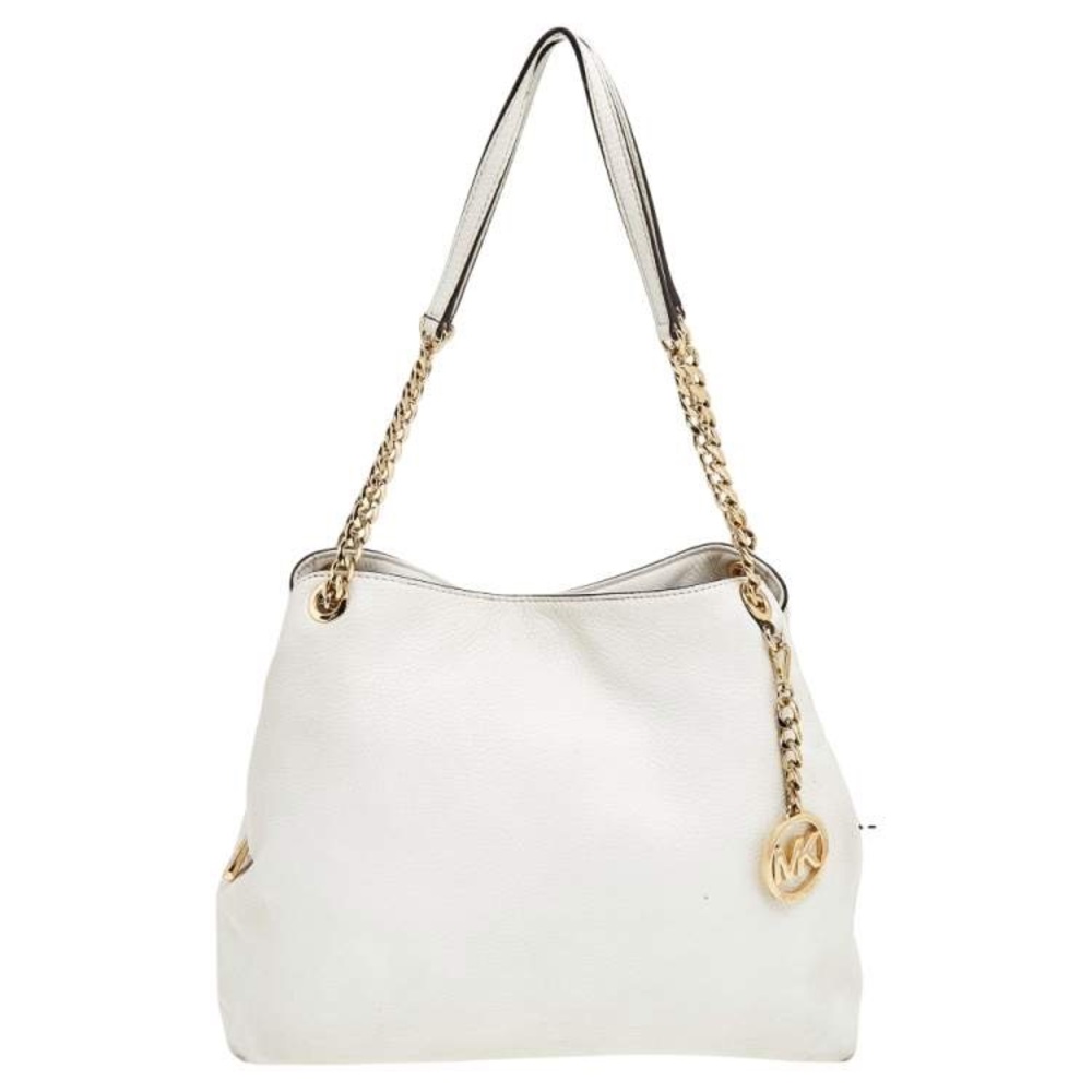 GUC Michael Kors White Pebbled Leather with Gold Hardware Shoulder Bag